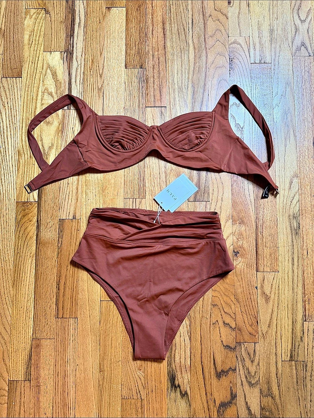 Palms Ruched Bikini Set in Brown Size Medium NWT
